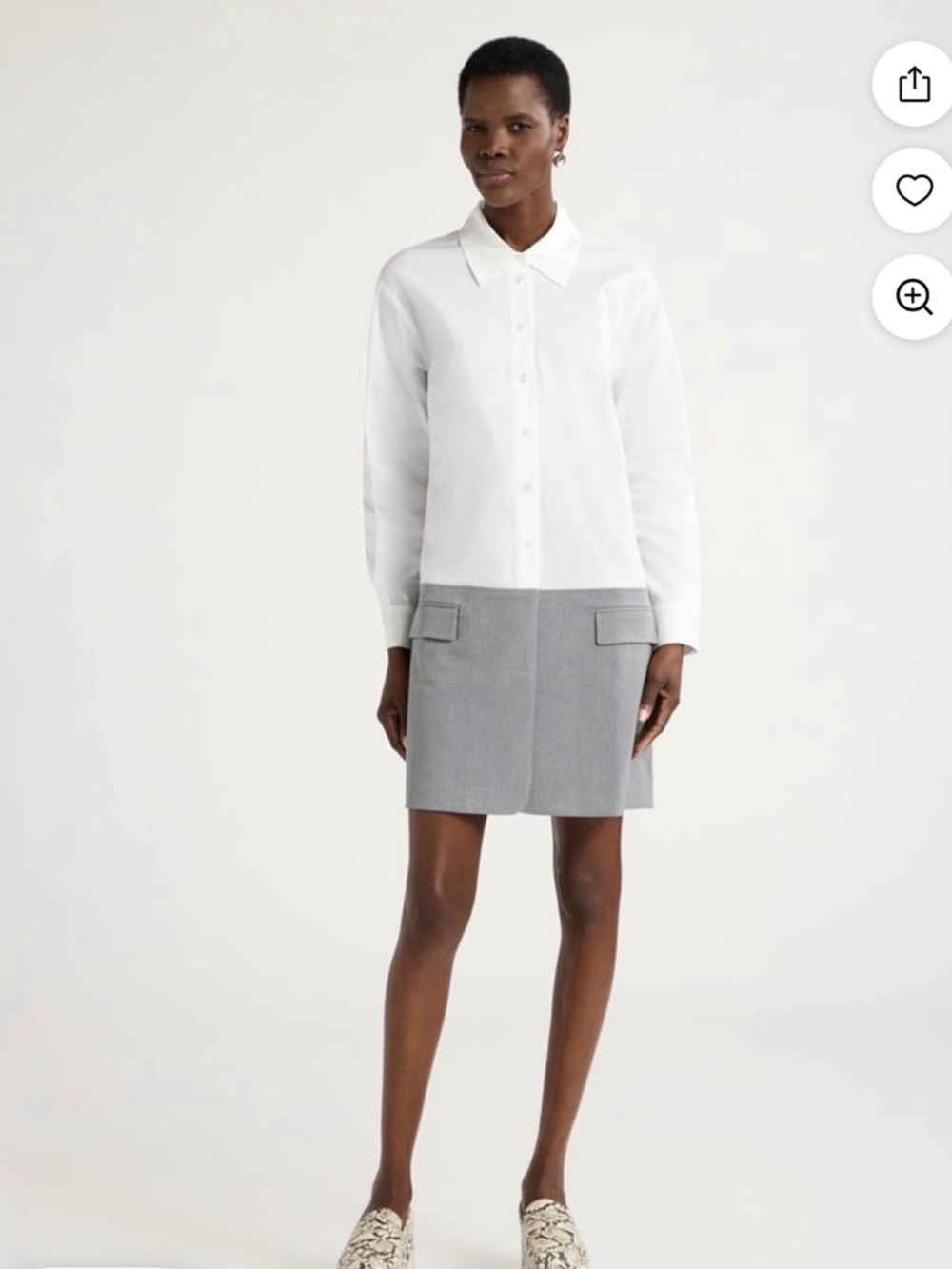 Long-Sleeve White Shirt/blazer Dress with Gray blazer skirt